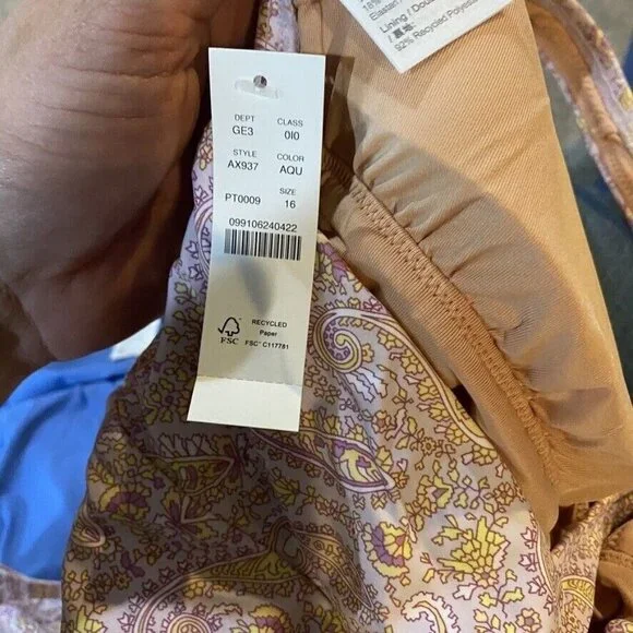 J.Crew $128 Eco Plunge V-Neck One Piece Swimsuit Beach Paisley Size 16 AX937 - Picture 5 of 6